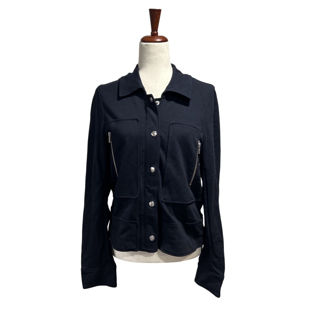 Theory Large Womens Black Zandita Fixture Ponte Jacket Blazer Zip Pocket L